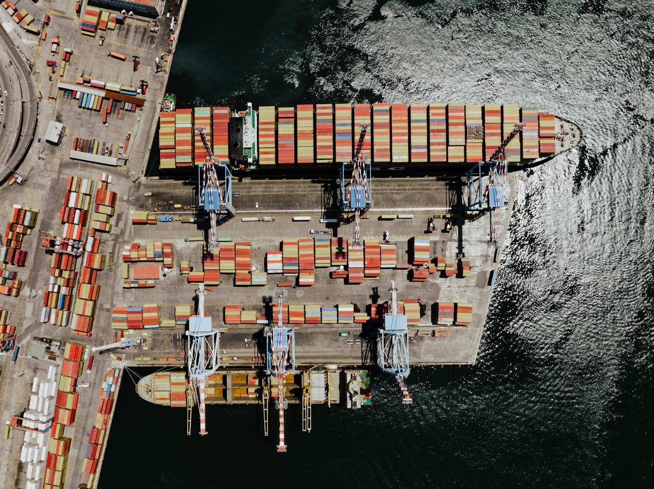 creative Aerial shot of colorful cargo containers at the bustling port in Napoli, Italy.